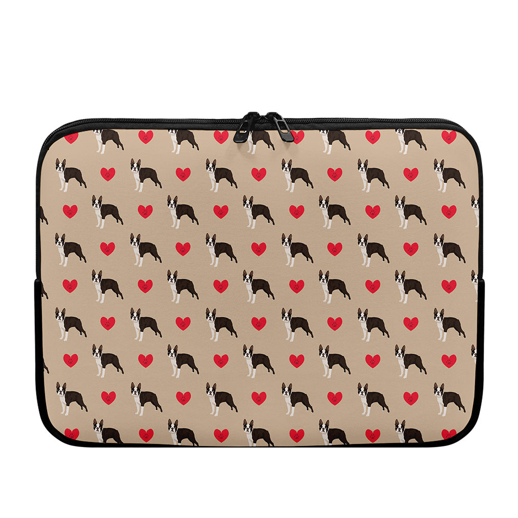 Boston Terrier Heart Pattern Print Laptop Sleeve