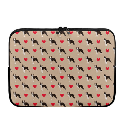 Boston Terrier Heart Pattern Print Laptop Sleeve