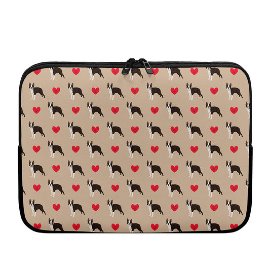 Boston Terrier Heart Pattern Print Laptop Sleeve