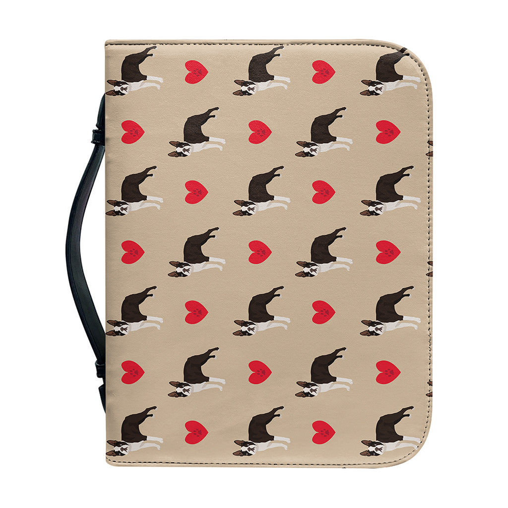 Boston Terrier Heart Pattern Print Leather Bible Cover
