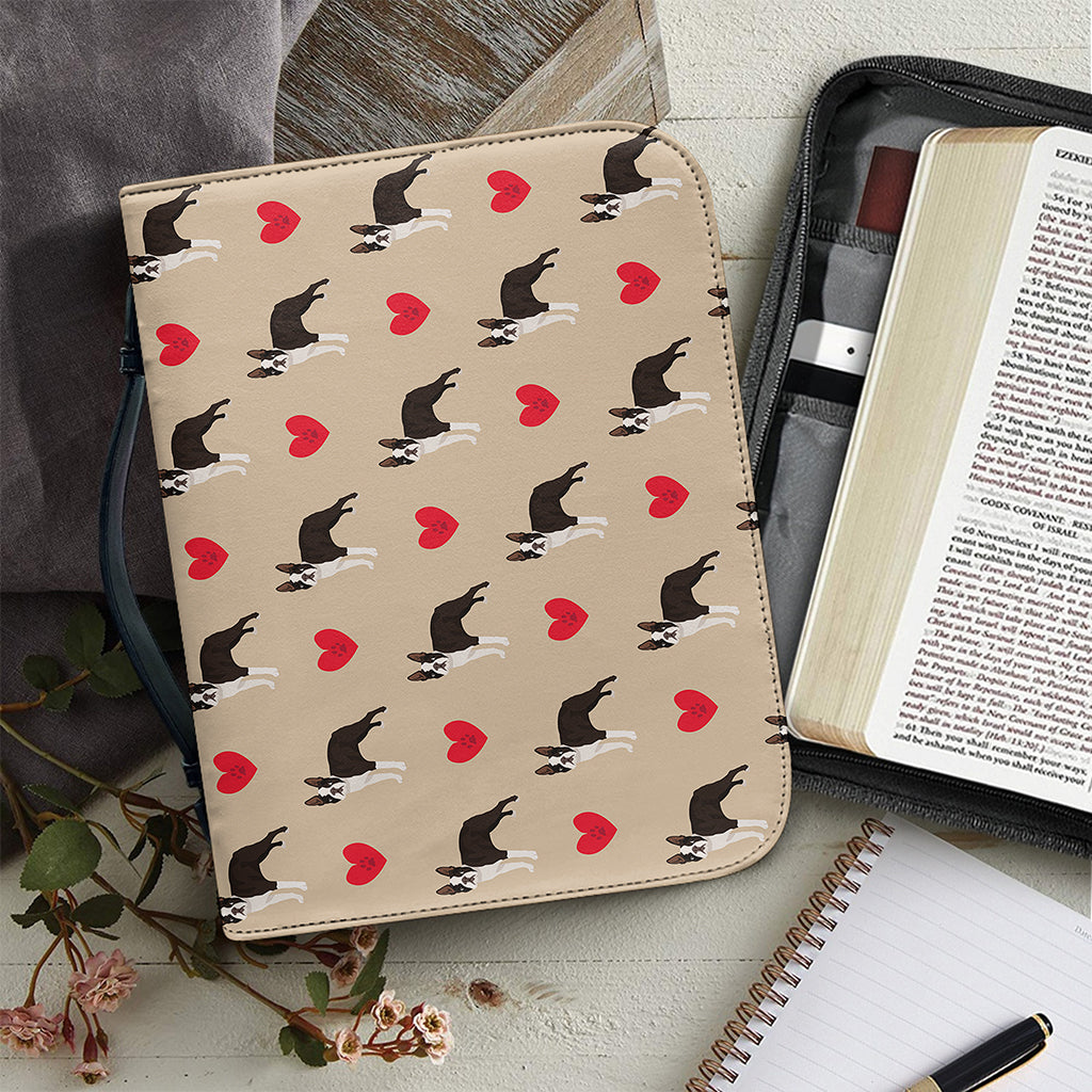 Boston Terrier Heart Pattern Print Leather Bible Cover