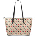 Boston Terrier Heart Pattern Print Leather Tote Bag With Zipper