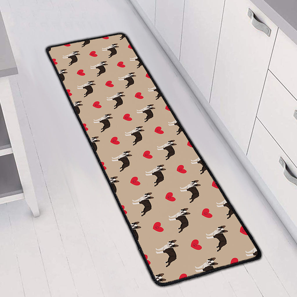Boston Terrier Heart Pattern Print Long Kitchen Mat