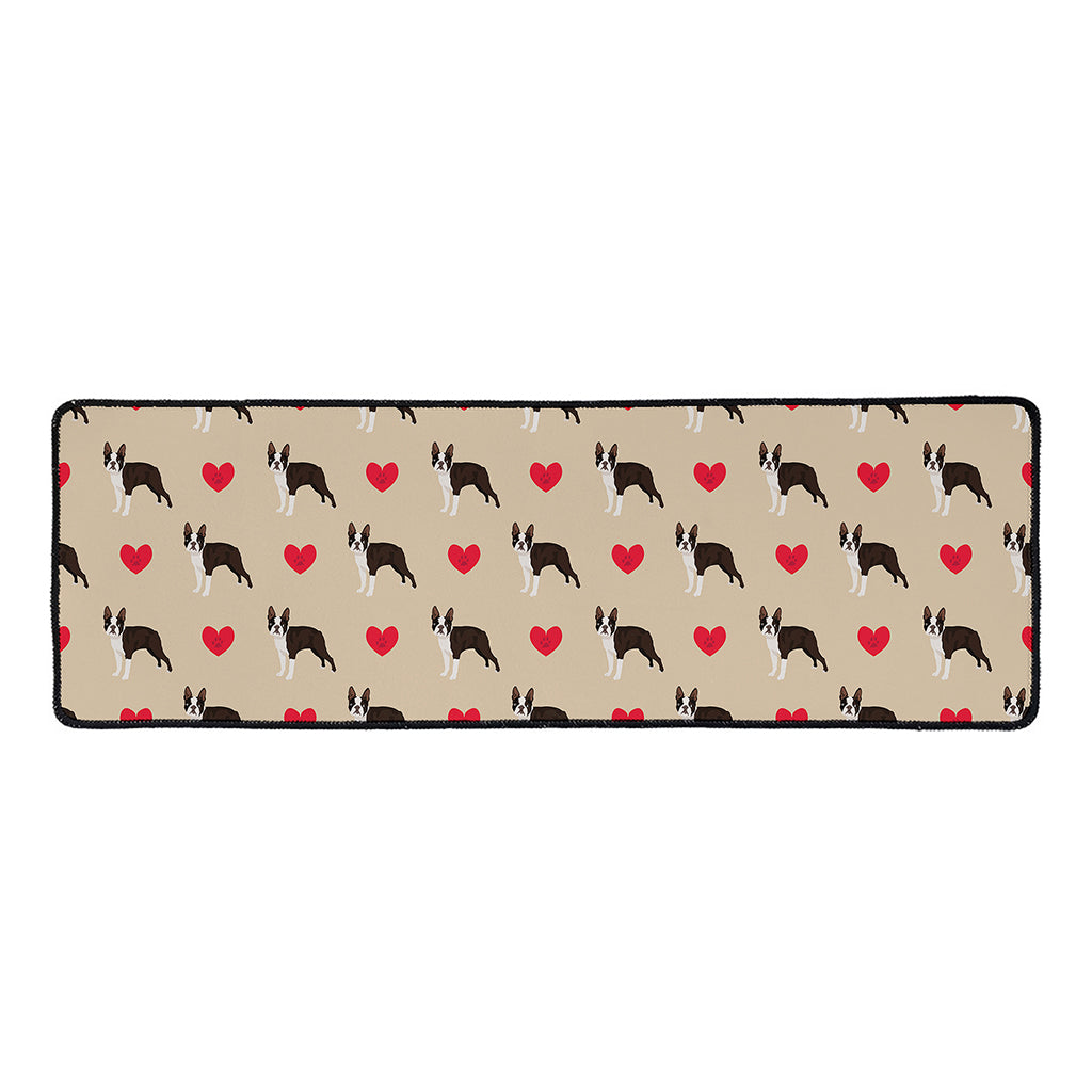 Boston Terrier Heart Pattern Print Long Kitchen Mat