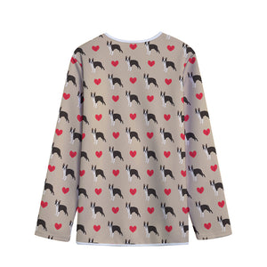 Boston Terrier Heart Pattern Print Long Sleeve Short Coat