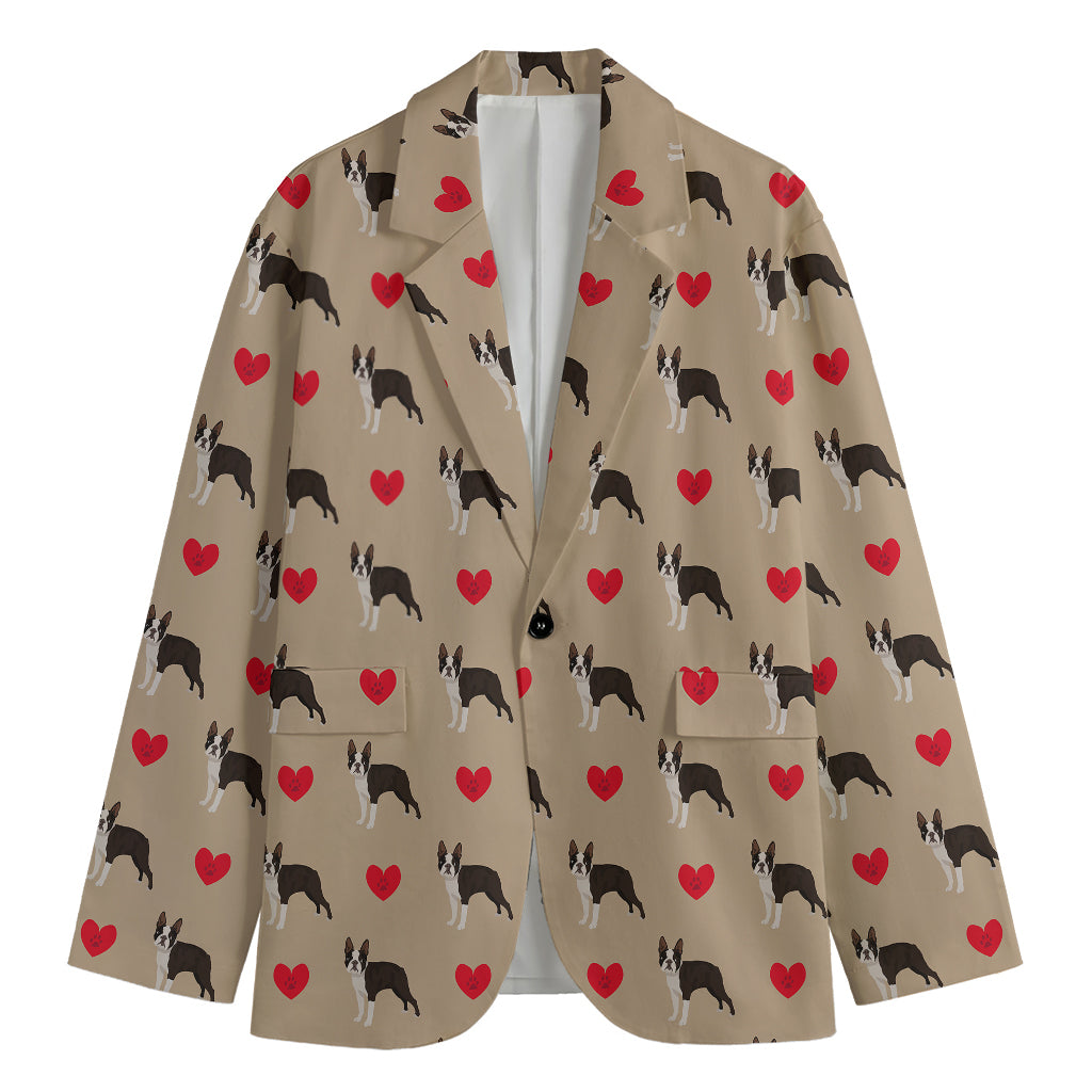 Boston Terrier Heart Pattern Print Men's Blazer