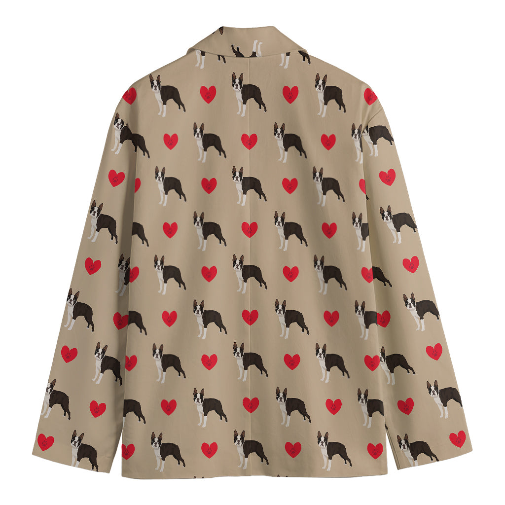 Boston Terrier Heart Pattern Print Men's Blazer