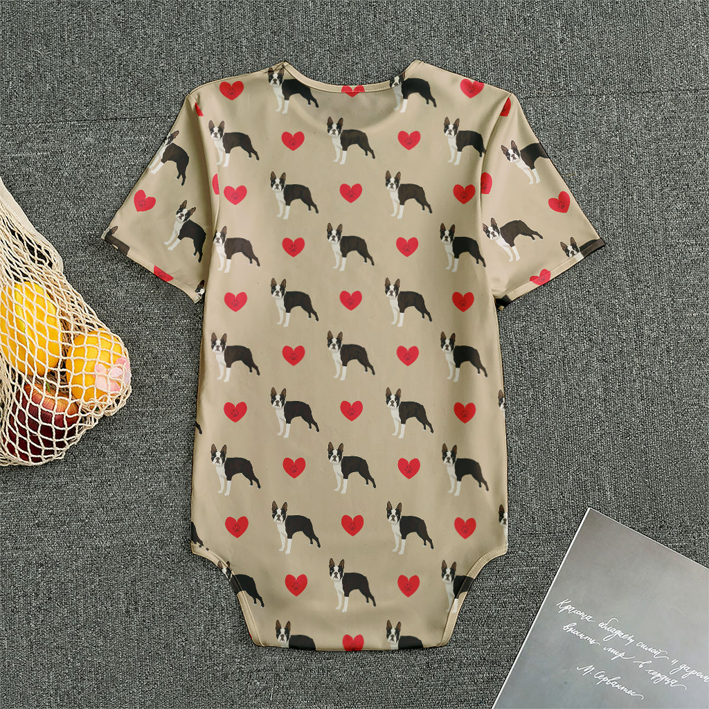Boston Terrier Heart Pattern Print Men's Bodysuit