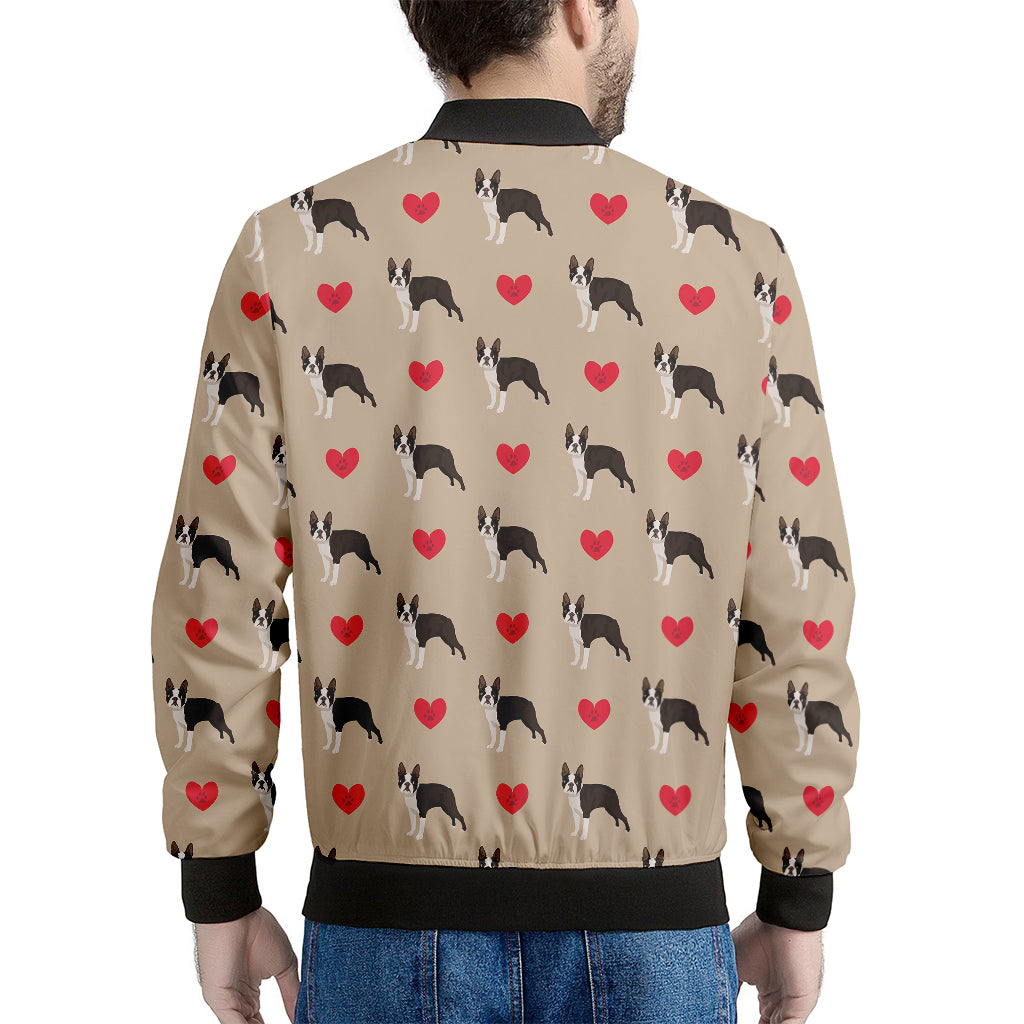 Boston Terrier Heart Pattern Print Men's Bomber Jacket