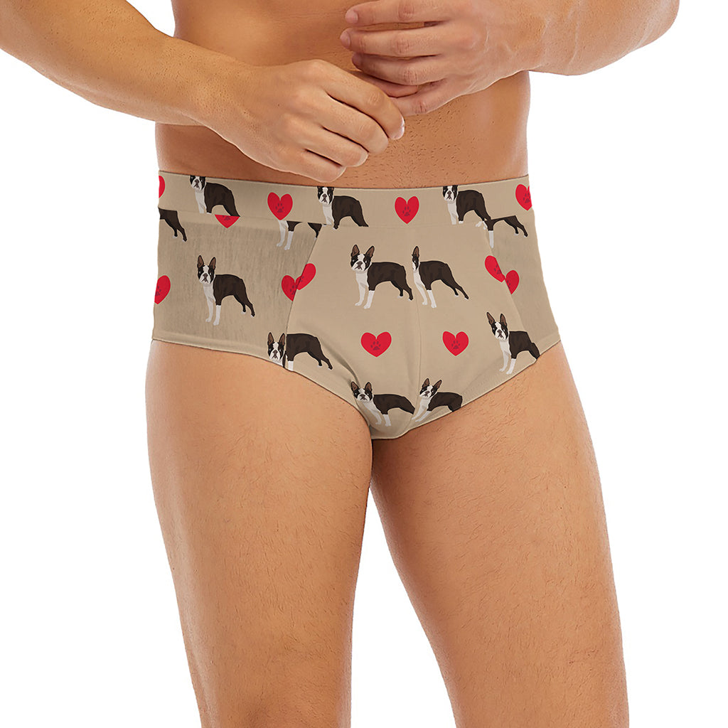 Boston Terrier Heart Pattern Print Men's Briefs
