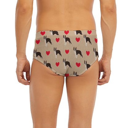 Boston Terrier Heart Pattern Print Men's Briefs