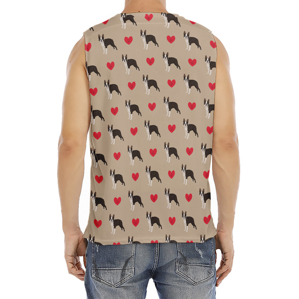 Boston Terrier Heart Pattern Print Men's Fitness Tank Top