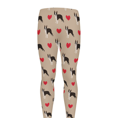 Boston Terrier Heart Pattern Print Men's leggings