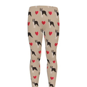 Boston Terrier Heart Pattern Print Men's leggings