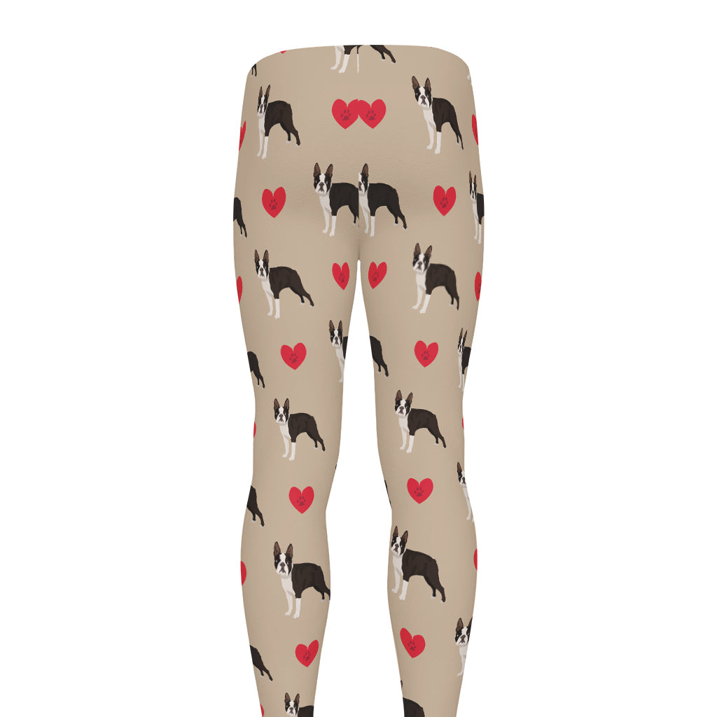 Boston Terrier Heart Pattern Print Men's leggings