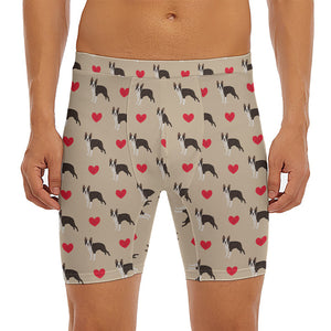 Boston Terrier Heart Pattern Print Men's Long Boxer Briefs