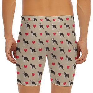 Boston Terrier Heart Pattern Print Men's Long Boxer Briefs