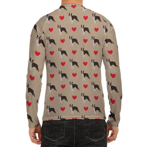 Boston Terrier Heart Pattern Print Men's Long Sleeve Rash Guard