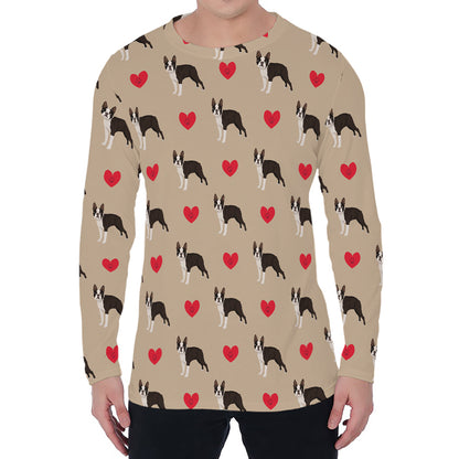 Boston Terrier Heart Pattern Print Men's Long Sleeve T-Shirt