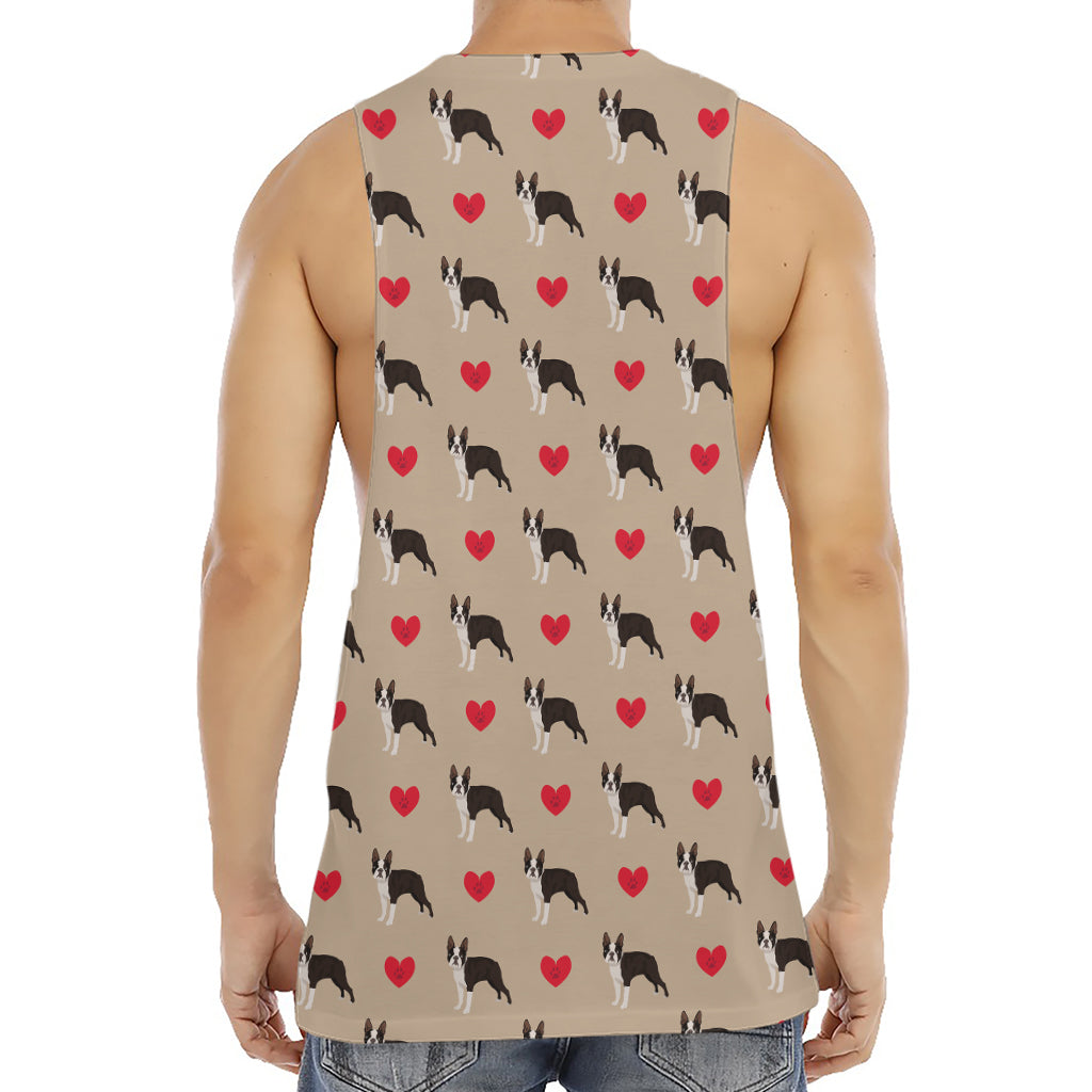 Boston Terrier Heart Pattern Print Men's Muscle Tank Top