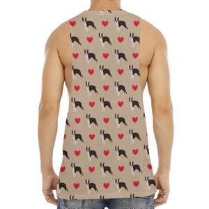 Boston Terrier Heart Pattern Print Men's Muscle Tank Top