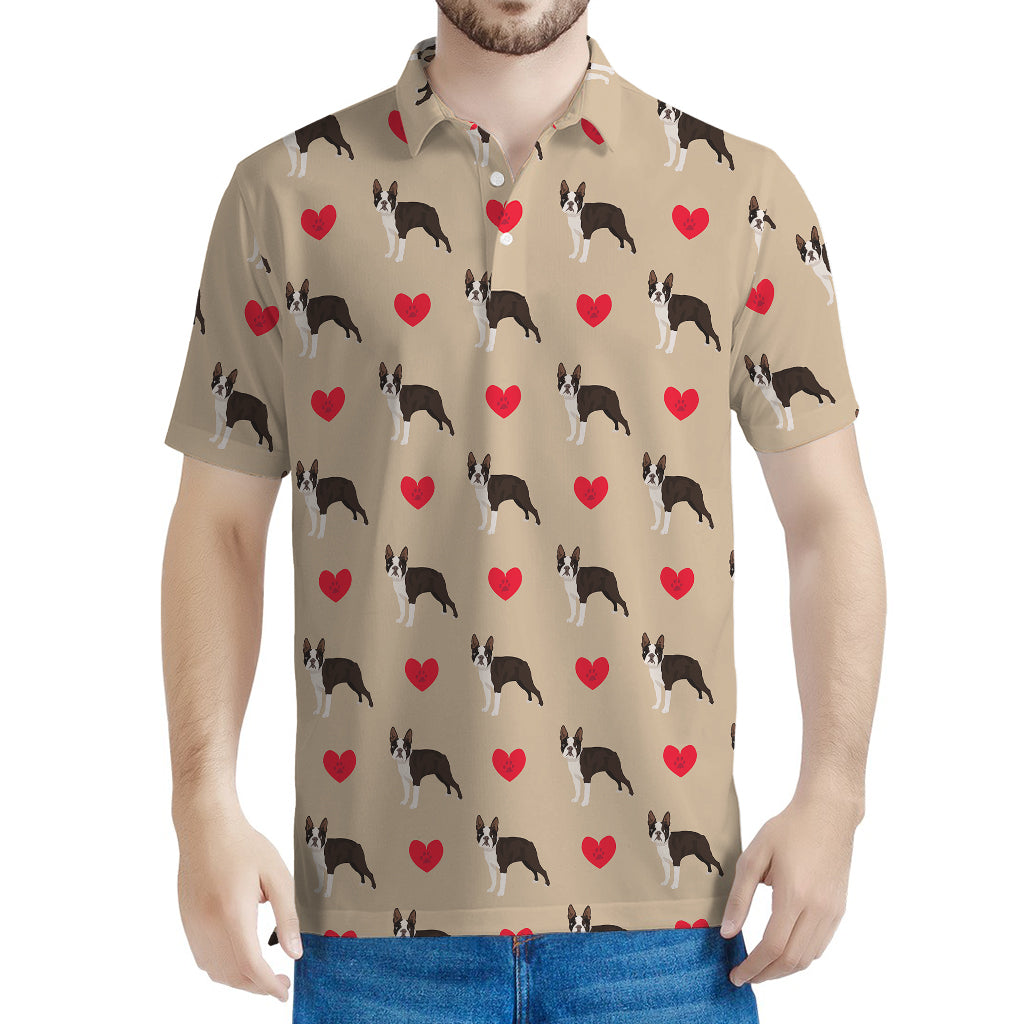 Boston Terrier Heart Pattern Print Men's Polo Shirt