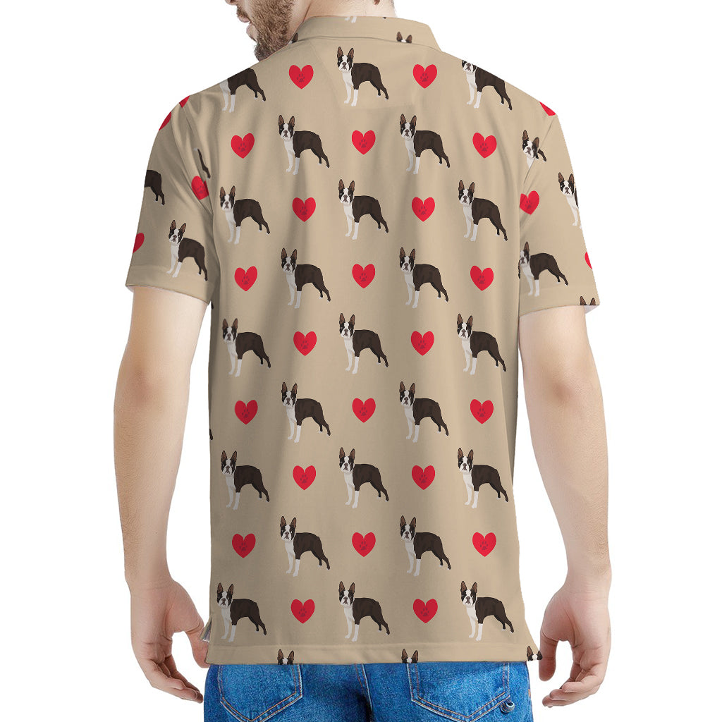 Boston Terrier Heart Pattern Print Men's Polo Shirt