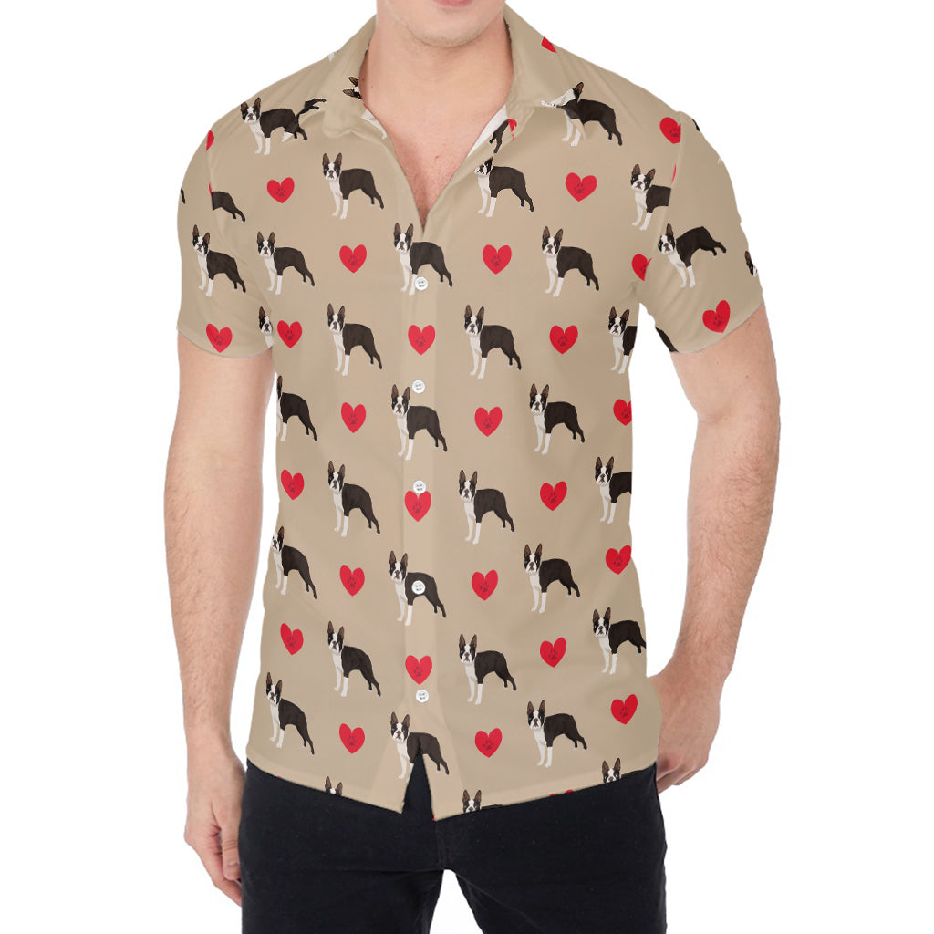 Boston Terrier Heart Pattern Print Men's Shirt