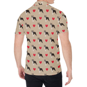 Boston Terrier Heart Pattern Print Men's Shirt