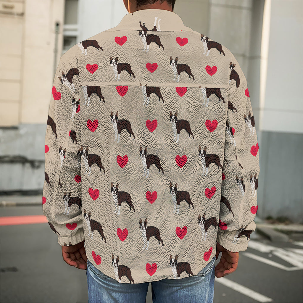 Boston Terrier Heart Pattern Print Men's Shirt Jacket