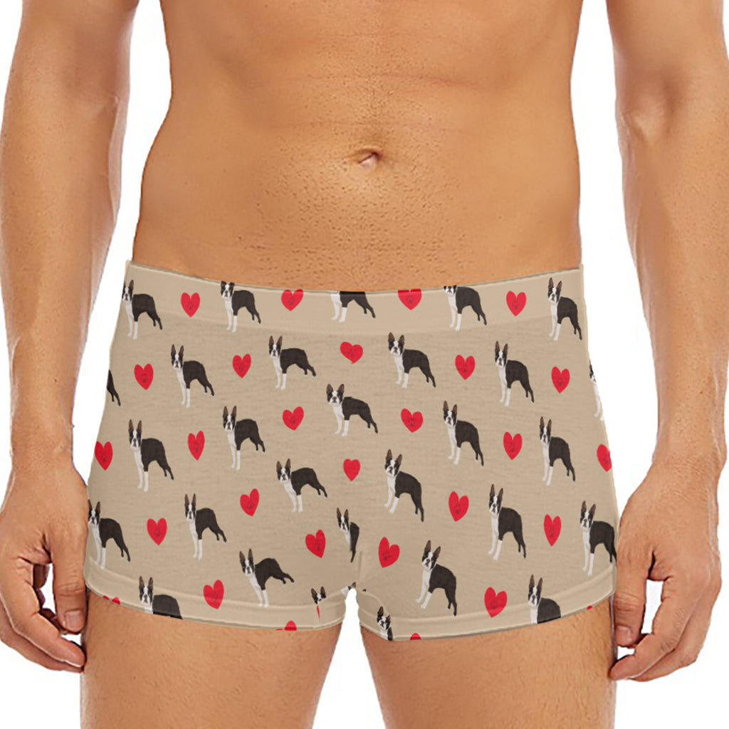 Boston Terrier Heart Pattern Print Men's Short Boxer Briefs