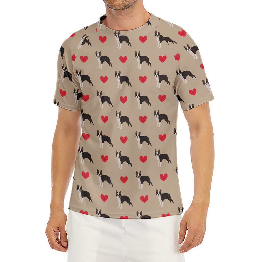 Boston Terrier Heart Pattern Print Men's Short Sleeve Rash Guard