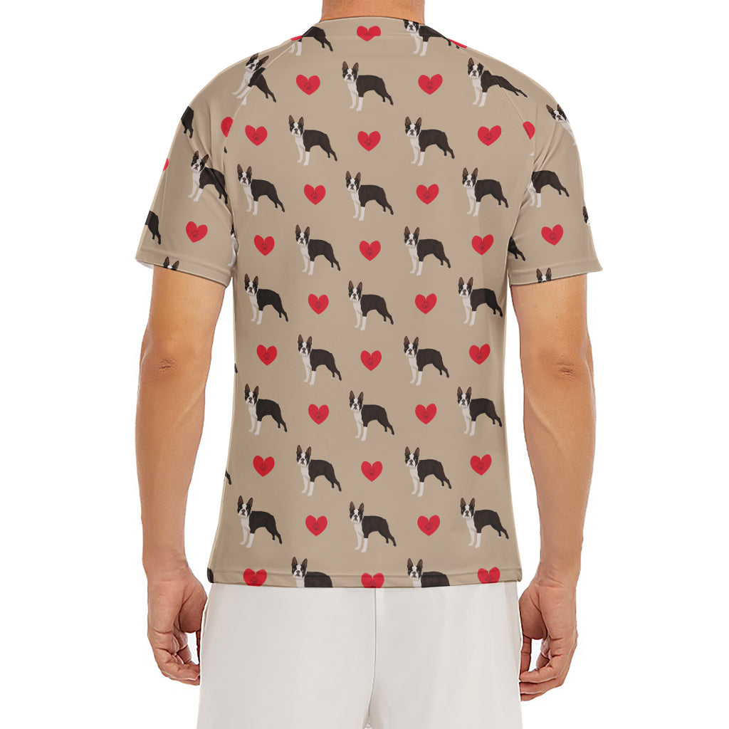 Boston Terrier Heart Pattern Print Men's Short Sleeve Rash Guard