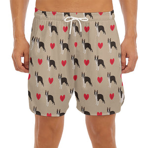 Boston Terrier Heart Pattern Print Men's Split Running Shorts