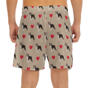 Boston Terrier Heart Pattern Print Men's Split Running Shorts