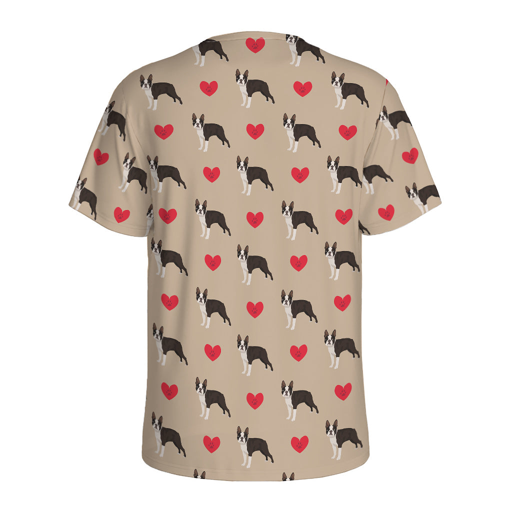 Boston Terrier Heart Pattern Print Men's Sports T-Shirt