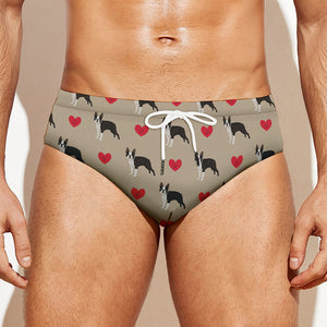 Boston Terrier Heart Pattern Print Men's Swim Briefs