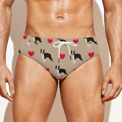 Boston Terrier Heart Pattern Print Men's Swim Briefs