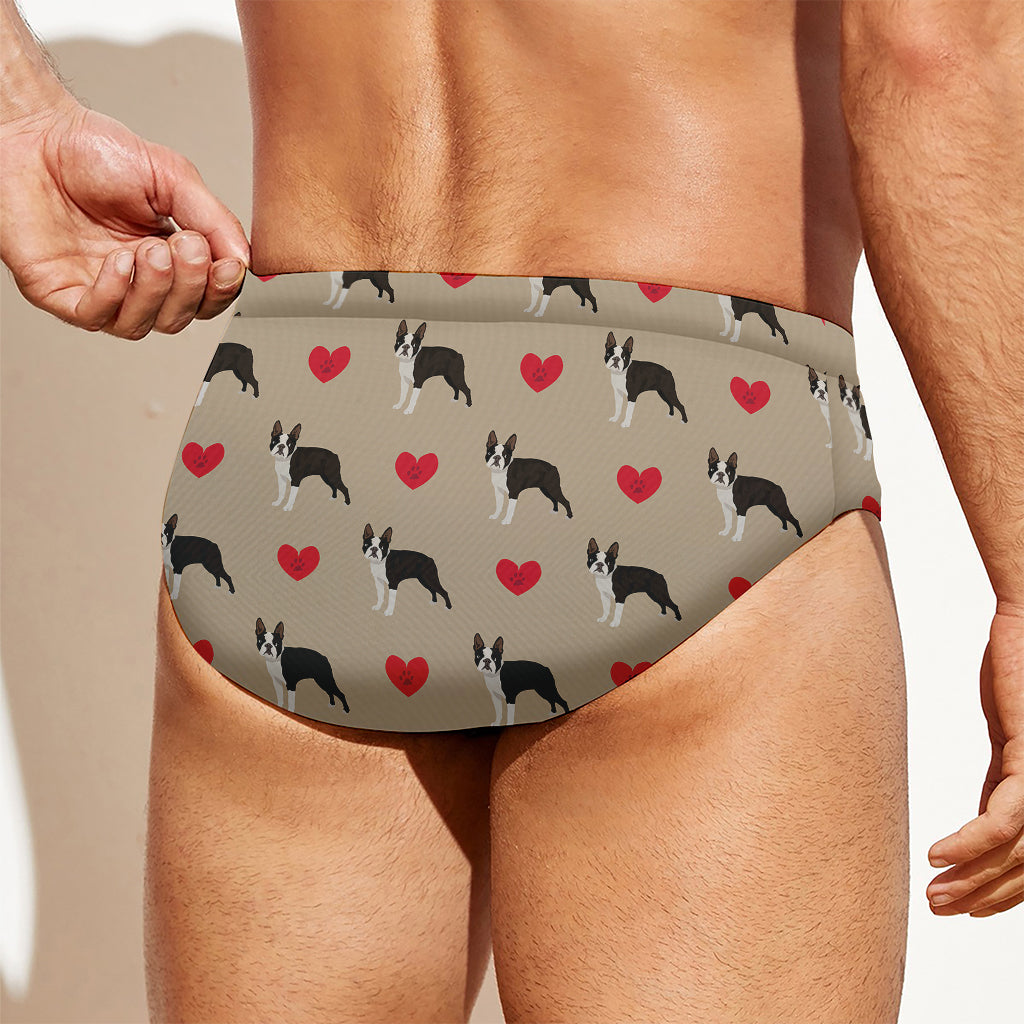 Boston Terrier Heart Pattern Print Men's Swim Briefs