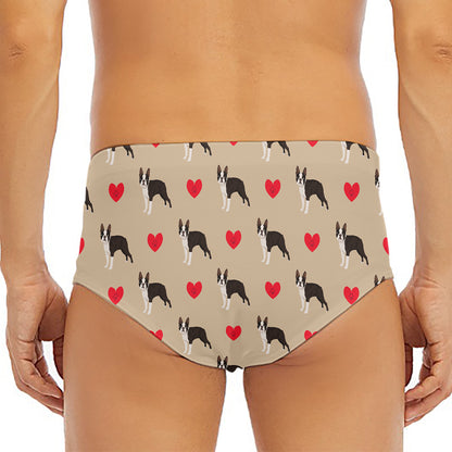 Boston Terrier Heart Pattern Print Men's Triangle Swim Briefs