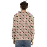 Boston Terrier Heart Pattern Print Men's Velvet Pullover Hoodie