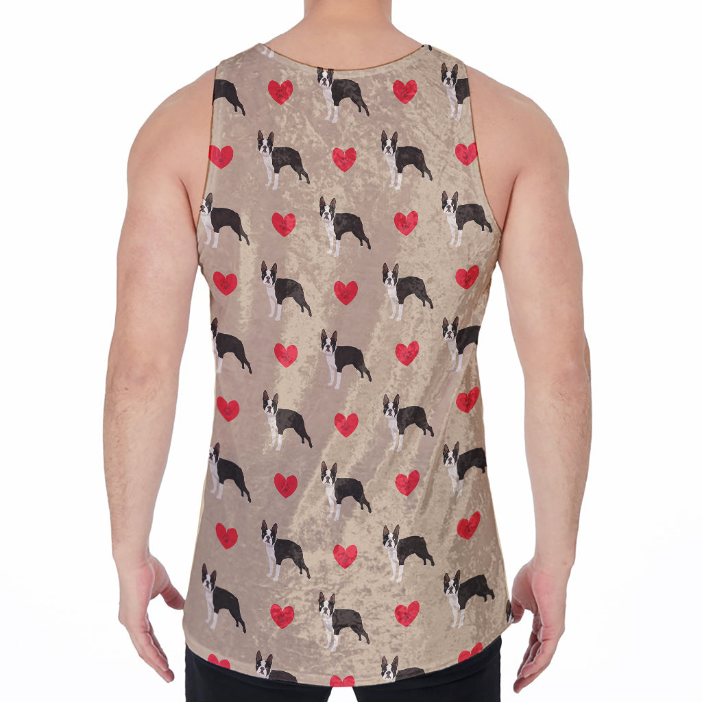 Boston Terrier Heart Pattern Print Men's Velvet Tank Top