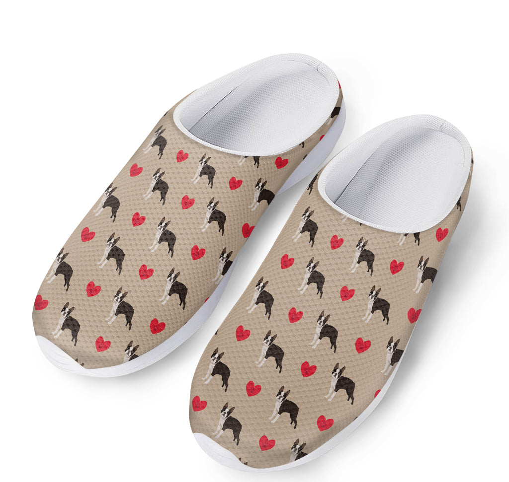 Boston Terrier Heart Pattern Print Mesh Casual Shoes