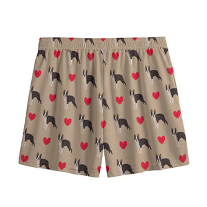 Boston Terrier Heart Pattern Print Mesh Shorts