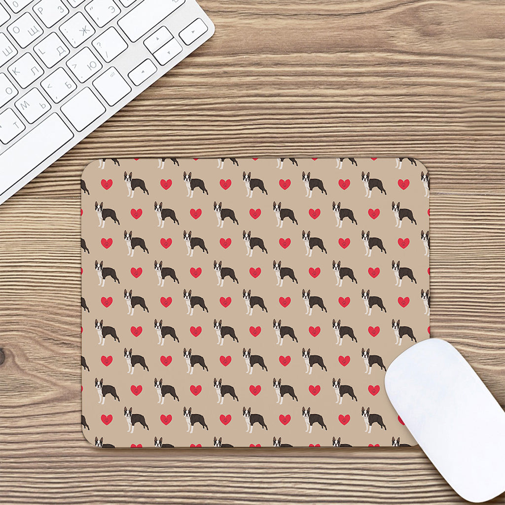 Boston Terrier Heart Pattern Print Mouse Pad