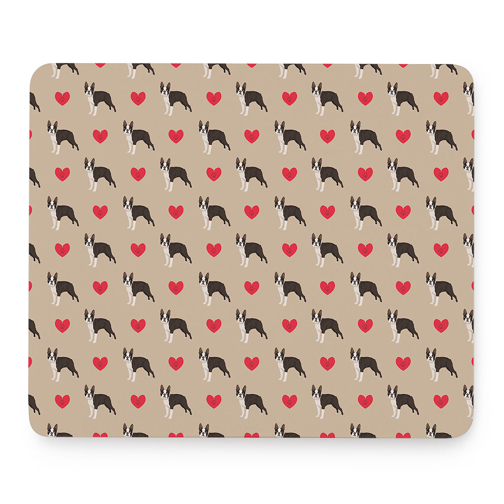 Boston Terrier Heart Pattern Print Mouse Pad