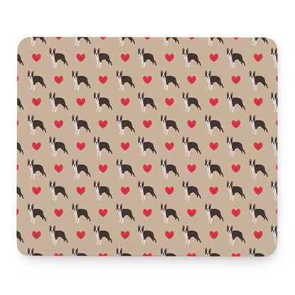 Boston Terrier Heart Pattern Print Mouse Pad
