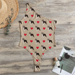 Boston Terrier Heart Pattern Print One Shoulder Bodysuit