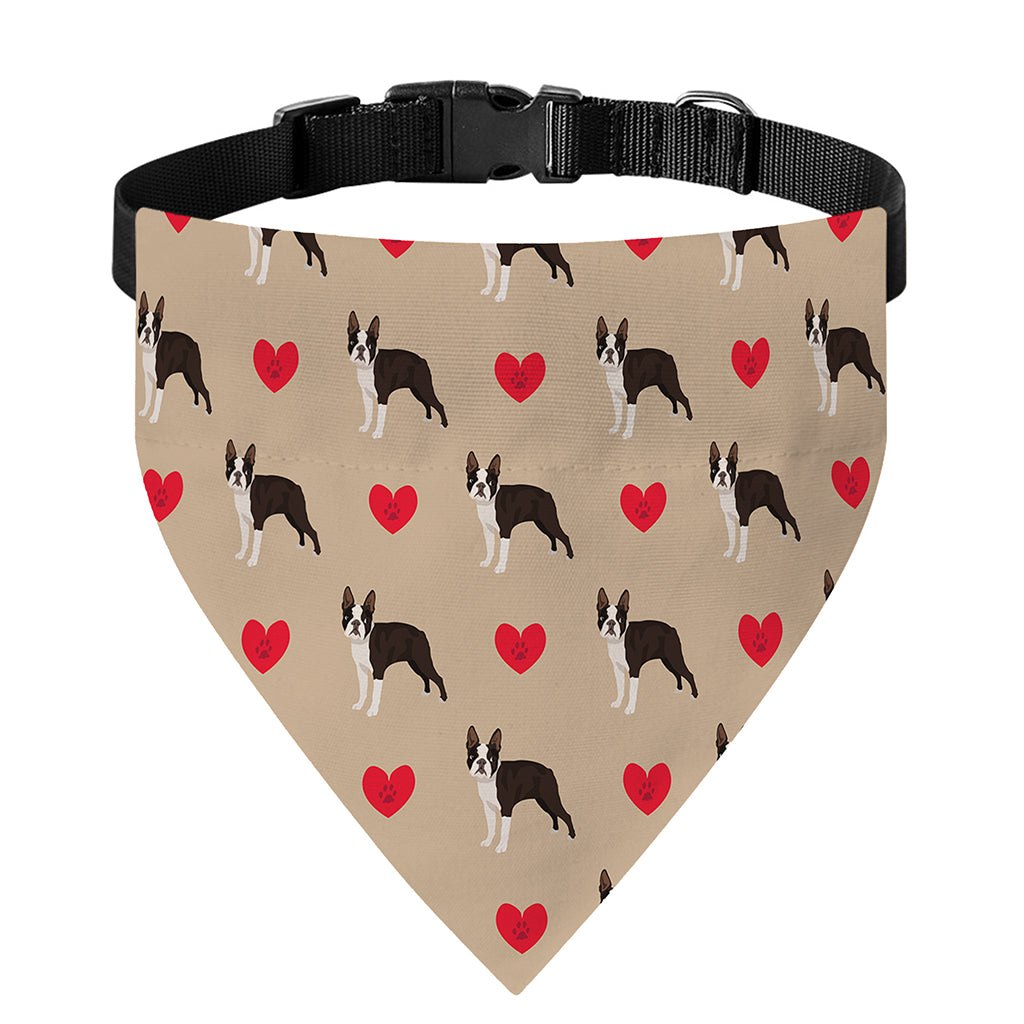 Boston Terrier Heart Pattern Print Over The Collar Dog Bandana