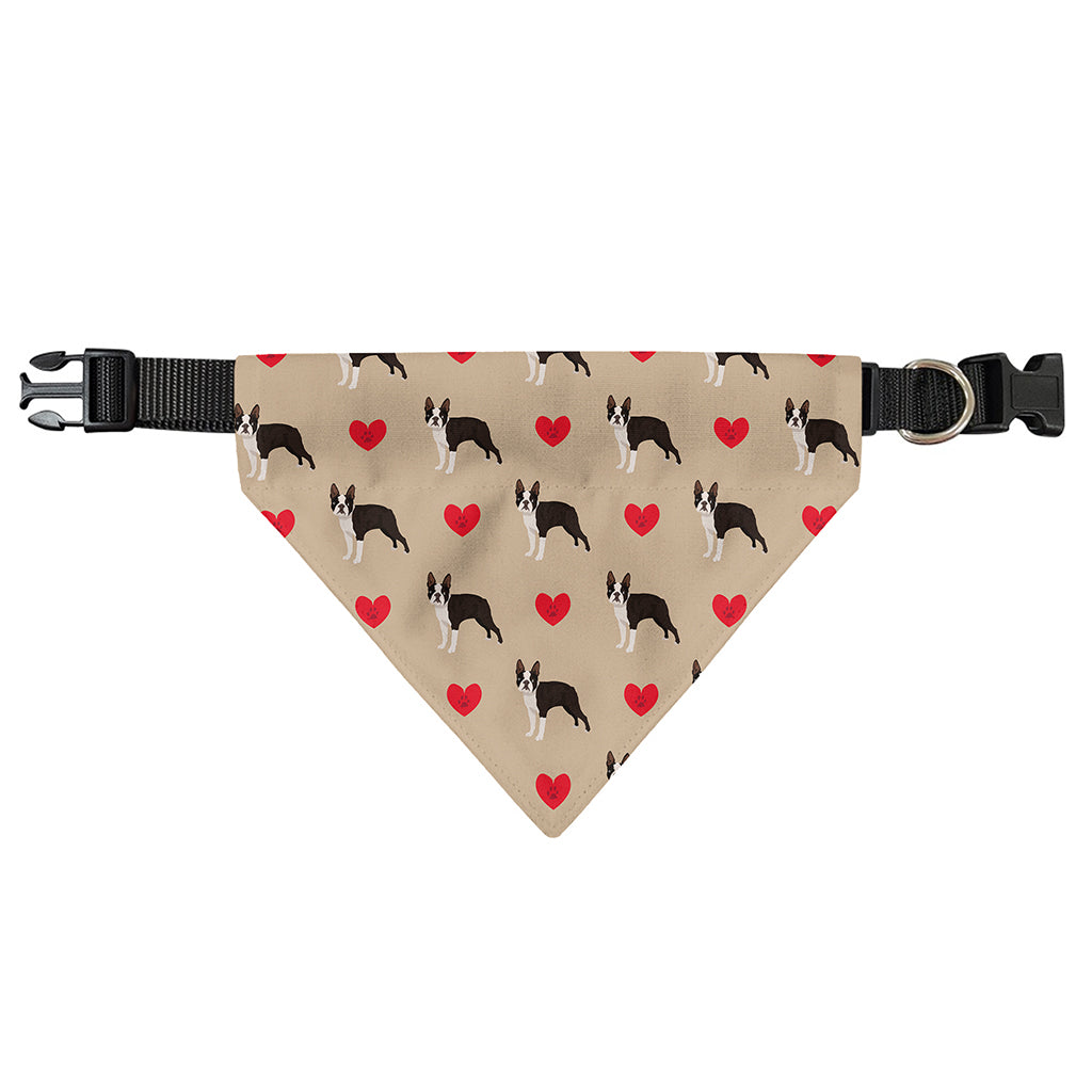 Boston Terrier Heart Pattern Print Over The Collar Dog Bandana